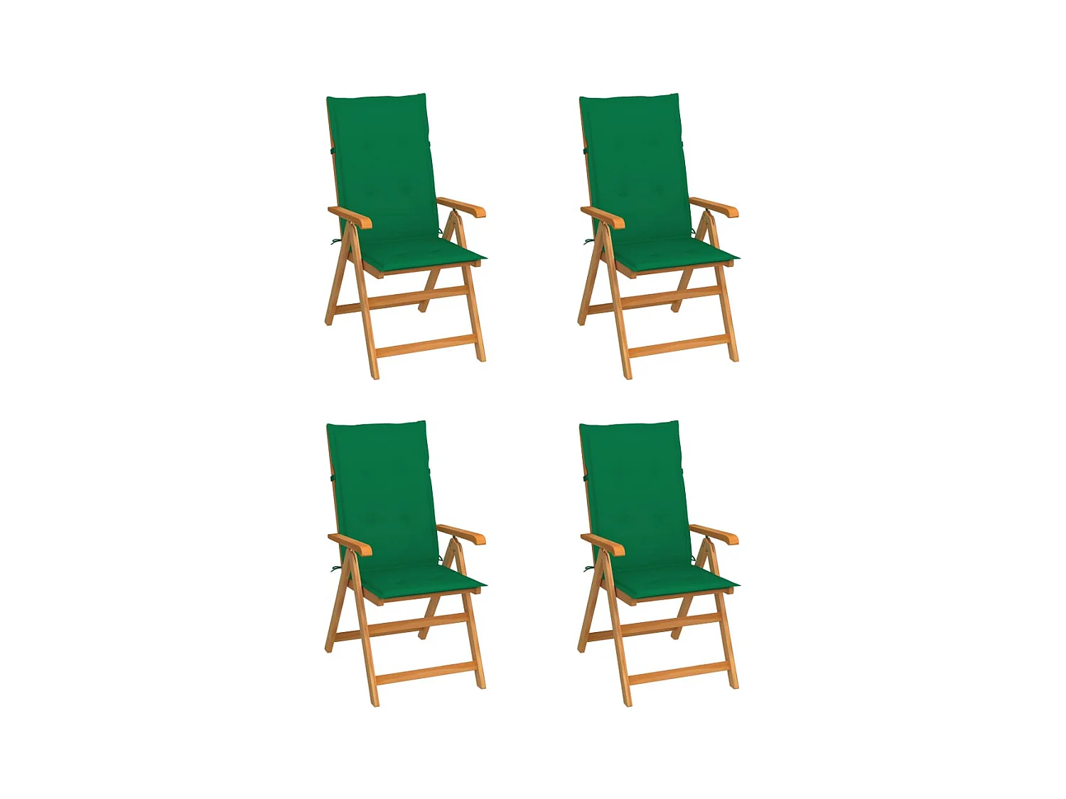 Chaises de jardin lot de 4 avec coussins vert Bois teck solide