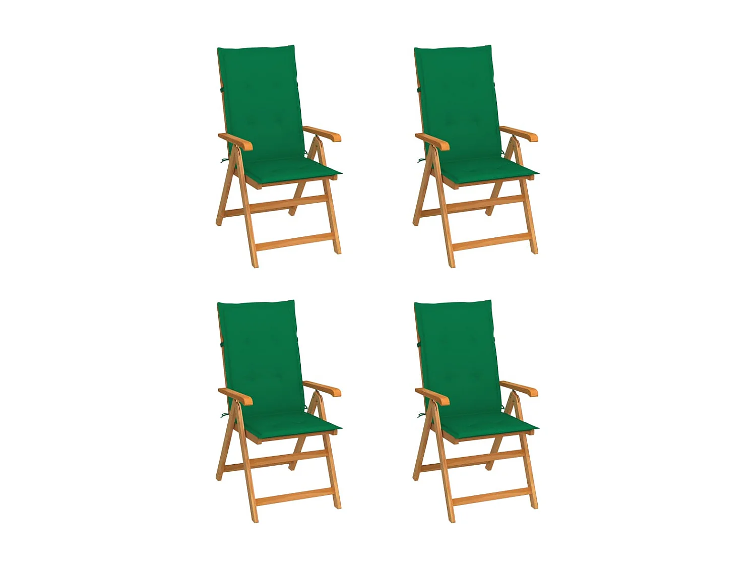 Chaises de jardin lot de 4 avec coussins vert Bois teck solide