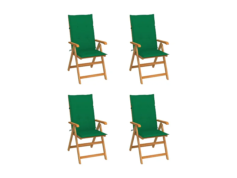 Chaises de jardin lot de 4 avec coussins vert Bois teck solide