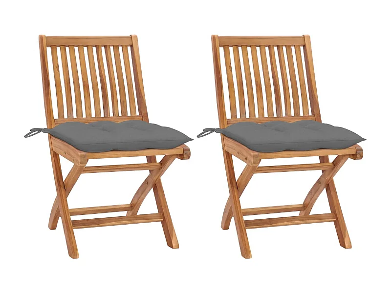 Gartenstühle 2er Set und graue Kissen Massives Teakholz