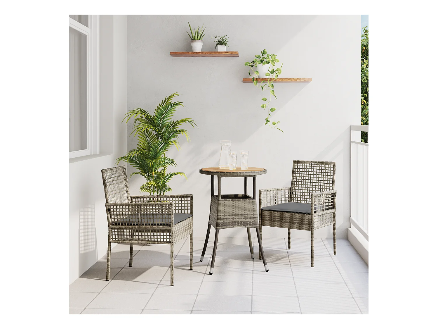 Set da pranzo da giardino in polyrattan grigio da 3 pezzi
