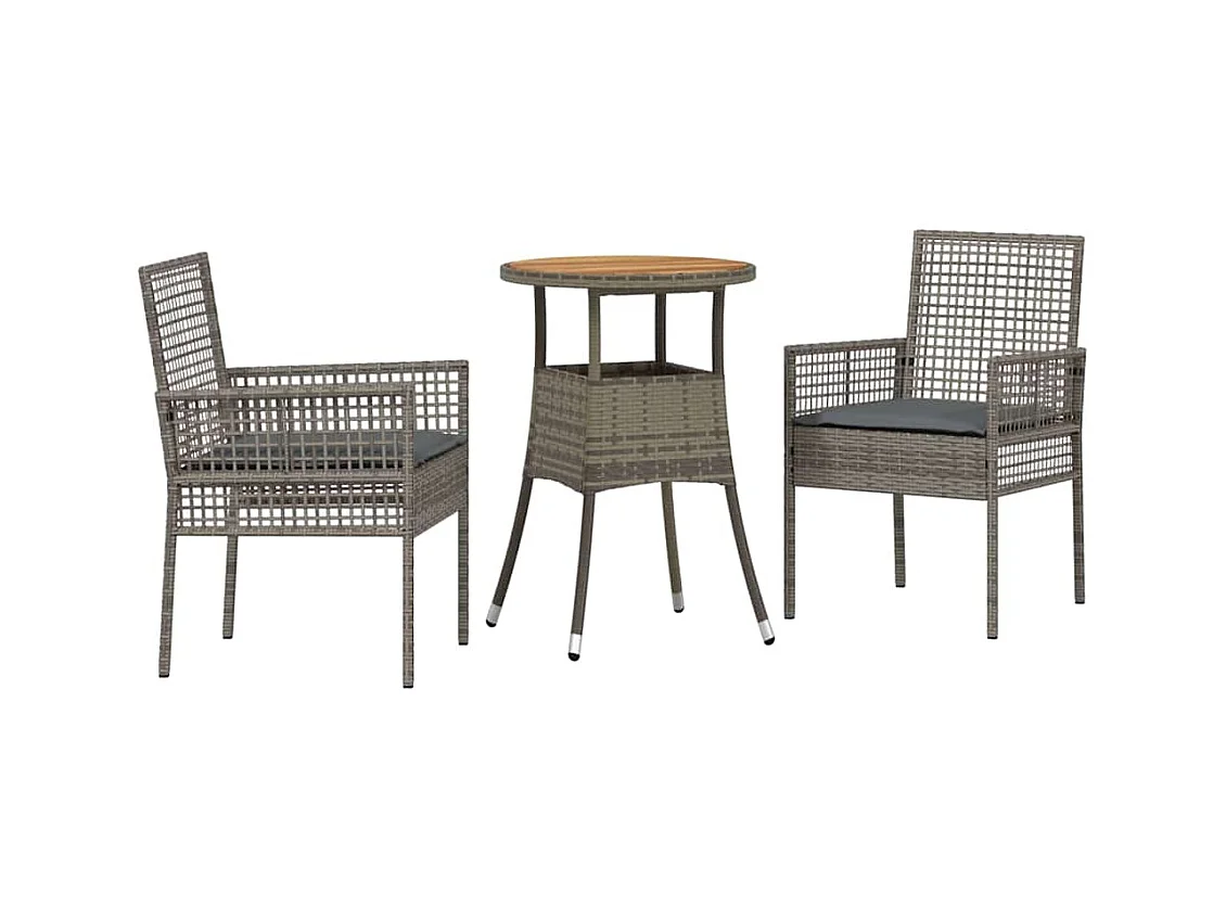 Set da pranzo da giardino in polyrattan grigio da 3 pezzi