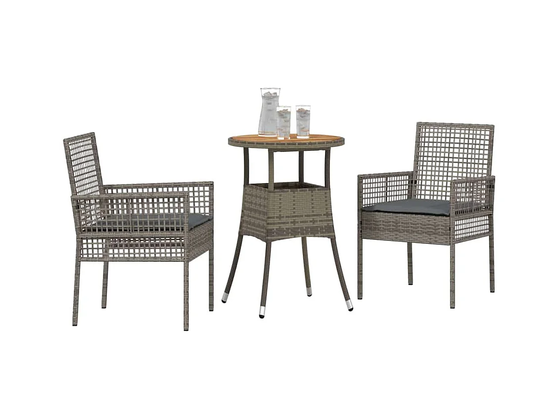 Set da pranzo da giardino in polyrattan grigio da 3 pezzi