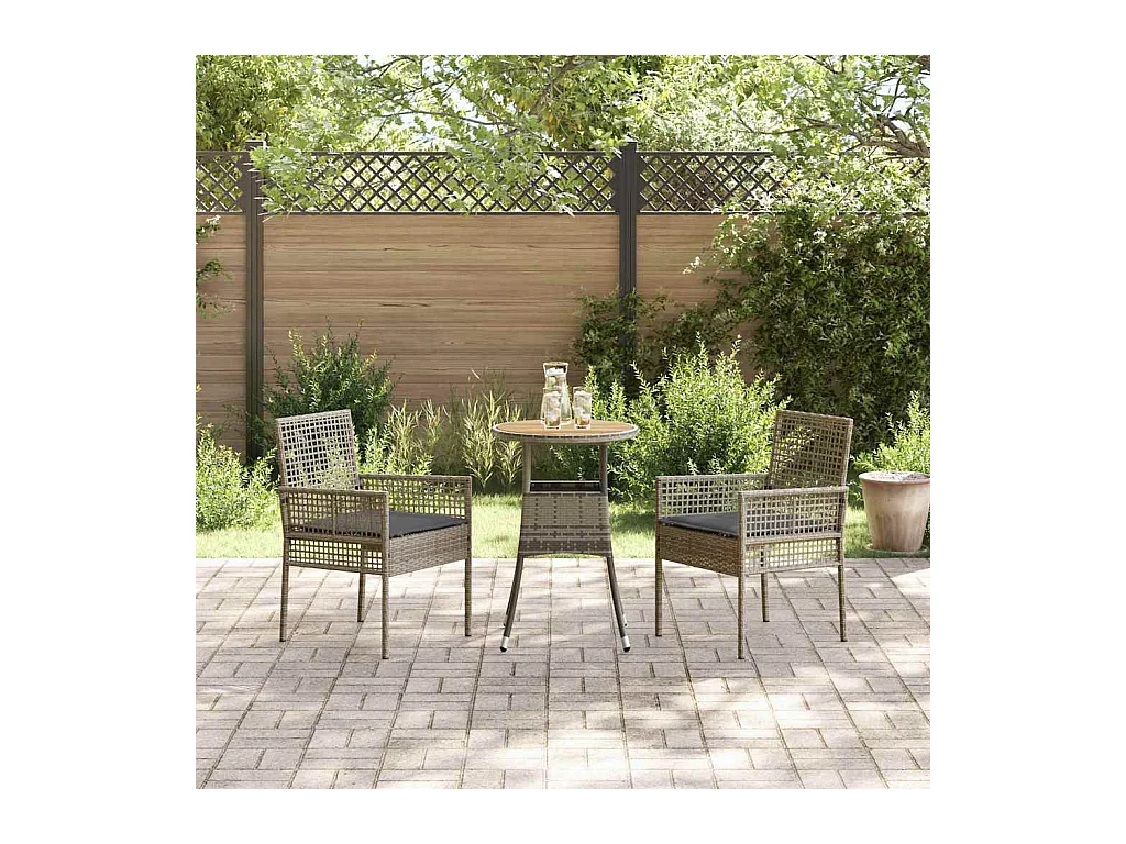 Set da pranzo da giardino in polyrattan grigio da 3 pezzi