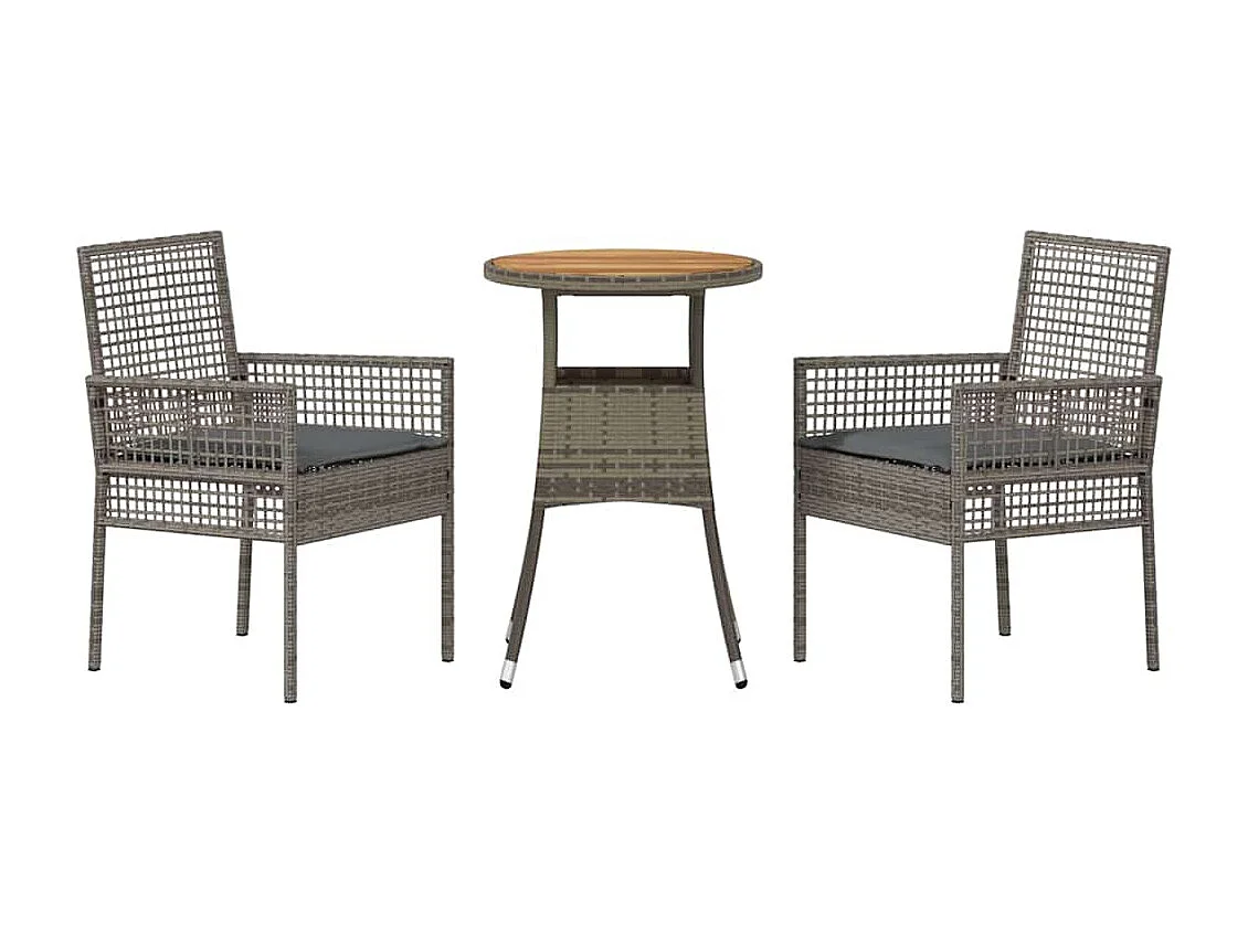 Set da pranzo da giardino in polyrattan grigio da 3 pezzi