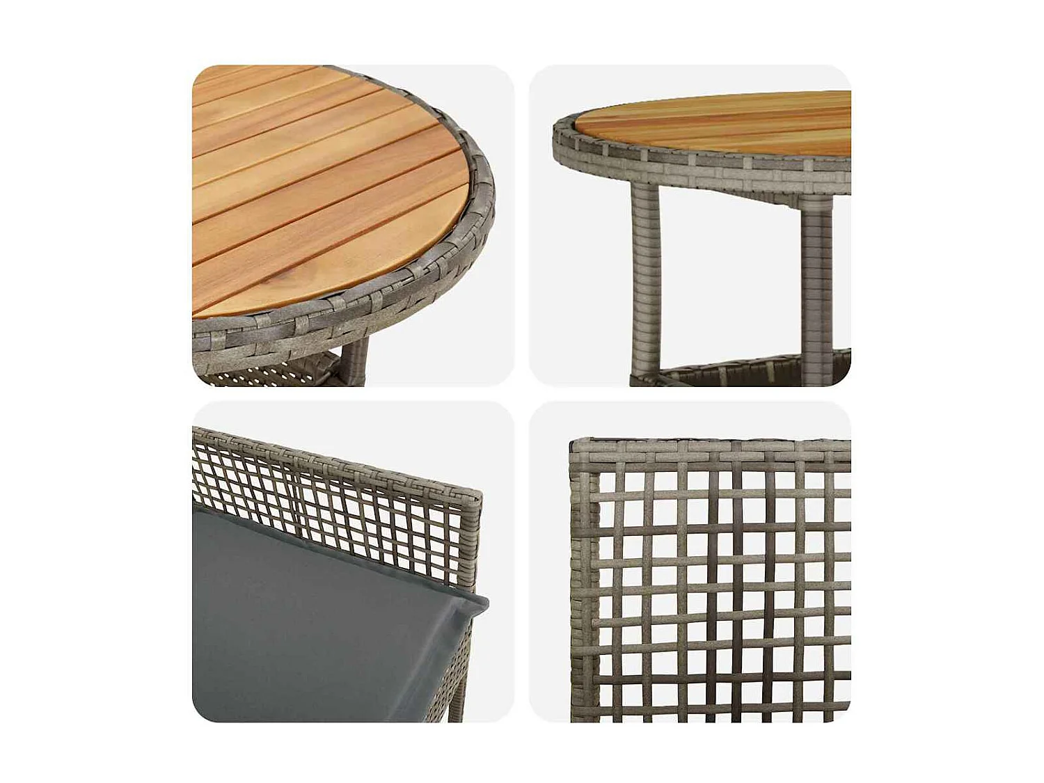 Set da pranzo da giardino in polyrattan grigio da 3 pezzi