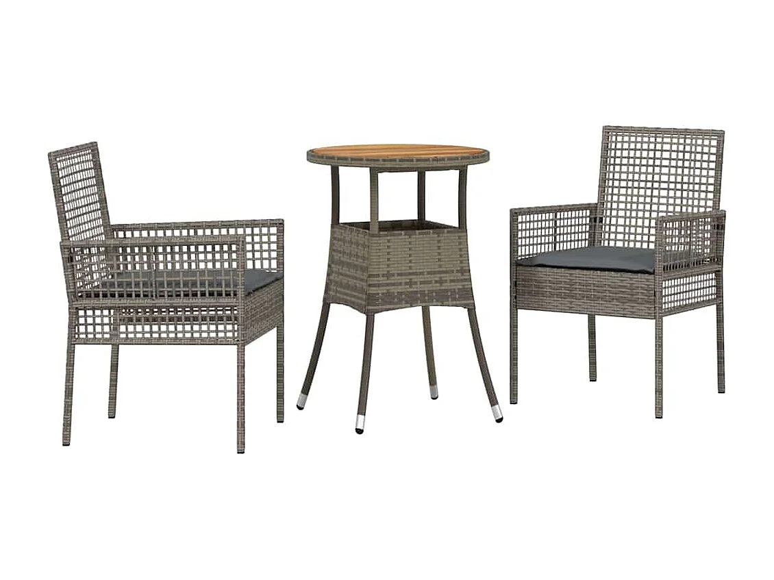 3-delige grijze poly rattan tuinset