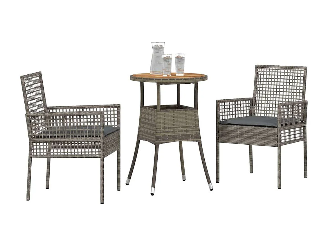 3-delige grijze poly rattan tuinset