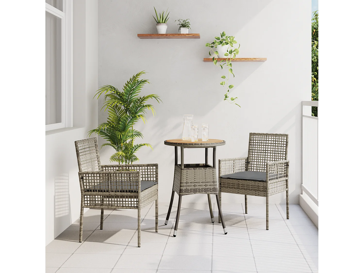 3-delige grijze poly rattan tuinset