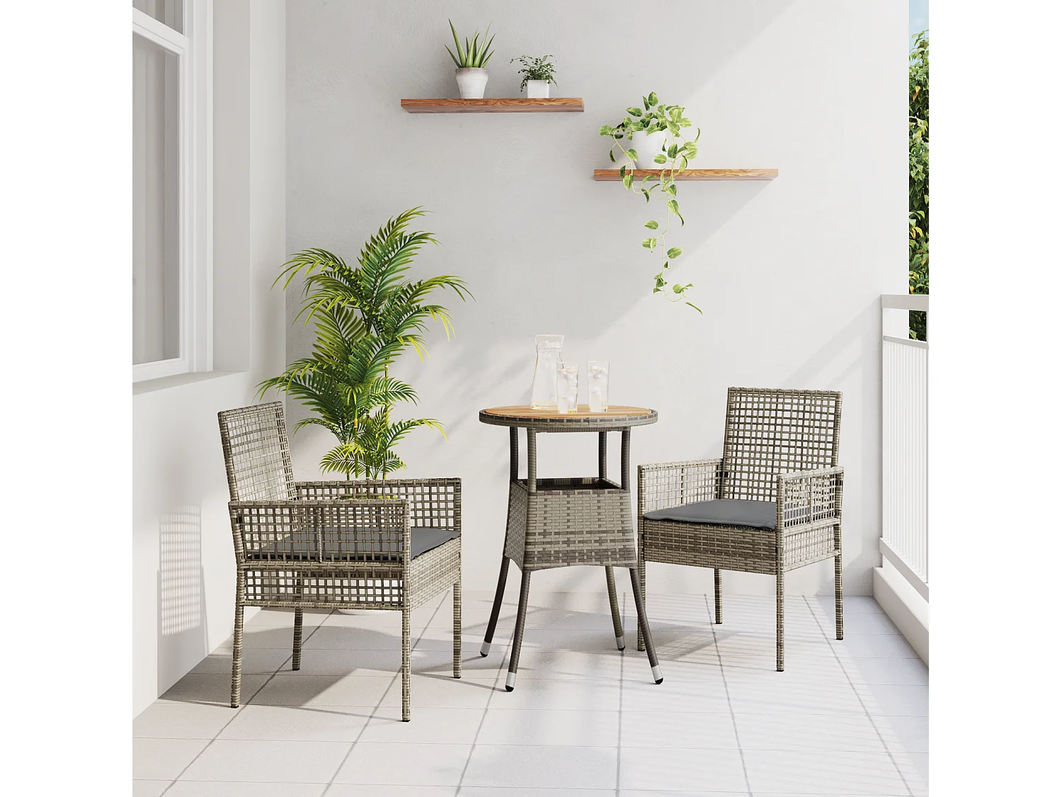 Ensemble de salle à manger de jardin 3 pièces en poly rotin gris