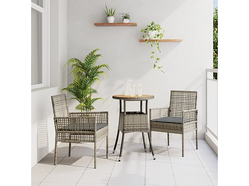 3-delige grijze poly rattan tuinset