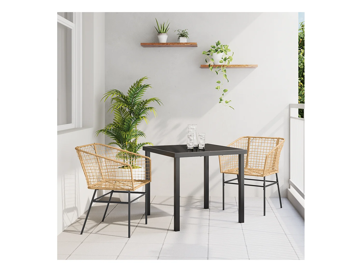 Set van 3 bruine polyrotan tuinstoelen