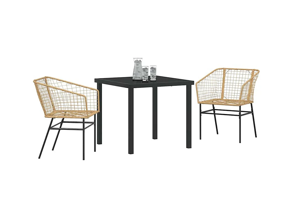 Set van 3 bruine polyrotan tuinstoelen