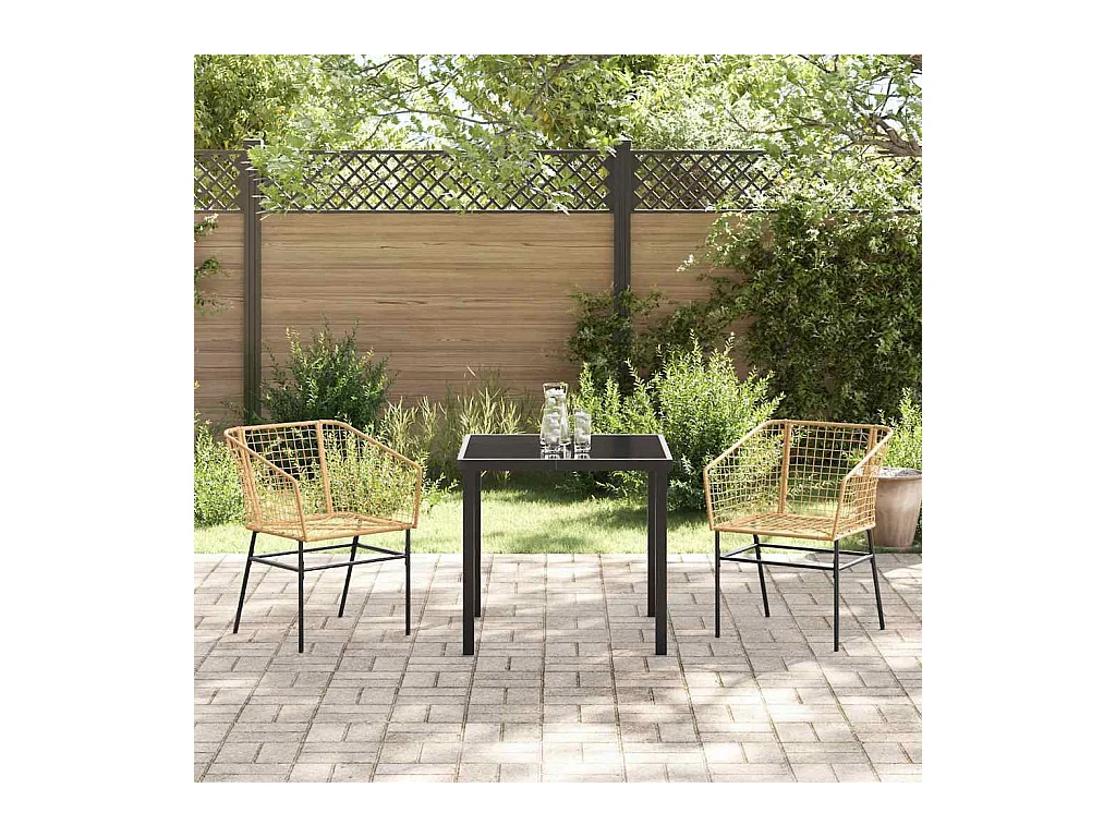 Set van 3 bruine polyrotan tuinstoelen