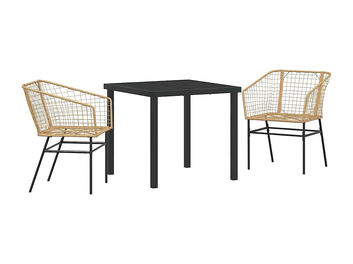 Set de 3 chaises de salle à manger de jardin en poly rattan marron