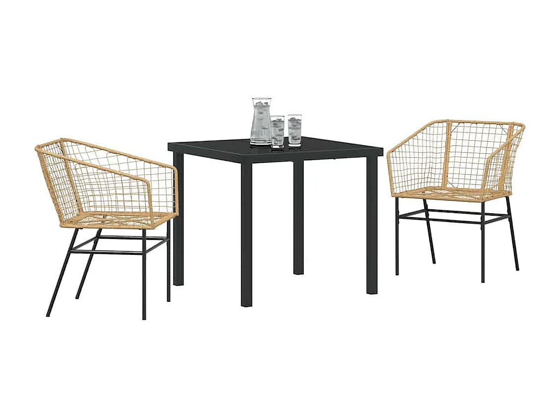Set de 3 chaises de salle à manger de jardin en poly rattan marron