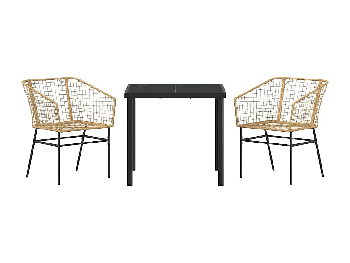 Set de 3 chaises de salle à manger de jardin en poly rattan marron