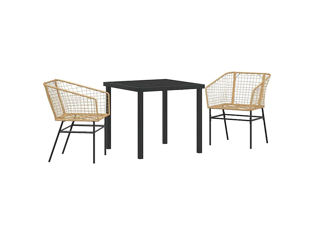 Juego de 3 sillas de comedor de jardín de ratán sintético marrón