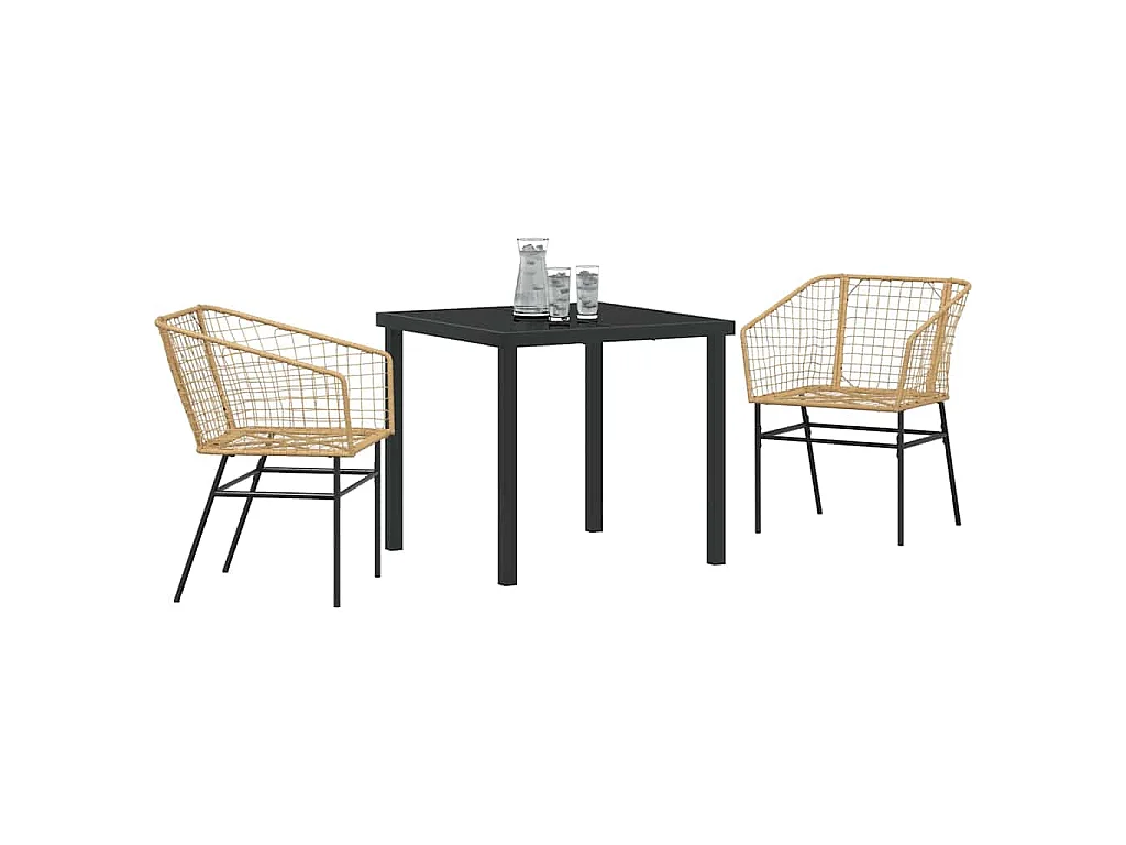 Juego de 3 sillas de comedor de jardín de ratán sintético marrón