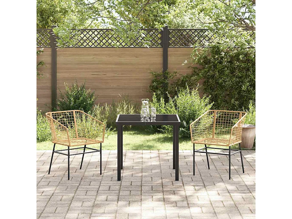 Juego de 3 sillas de comedor de jardín de ratán sintético marrón