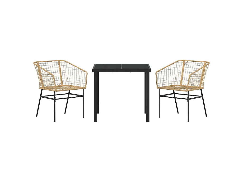 Juego de 3 sillas de comedor de jardín de ratán sintético marrón