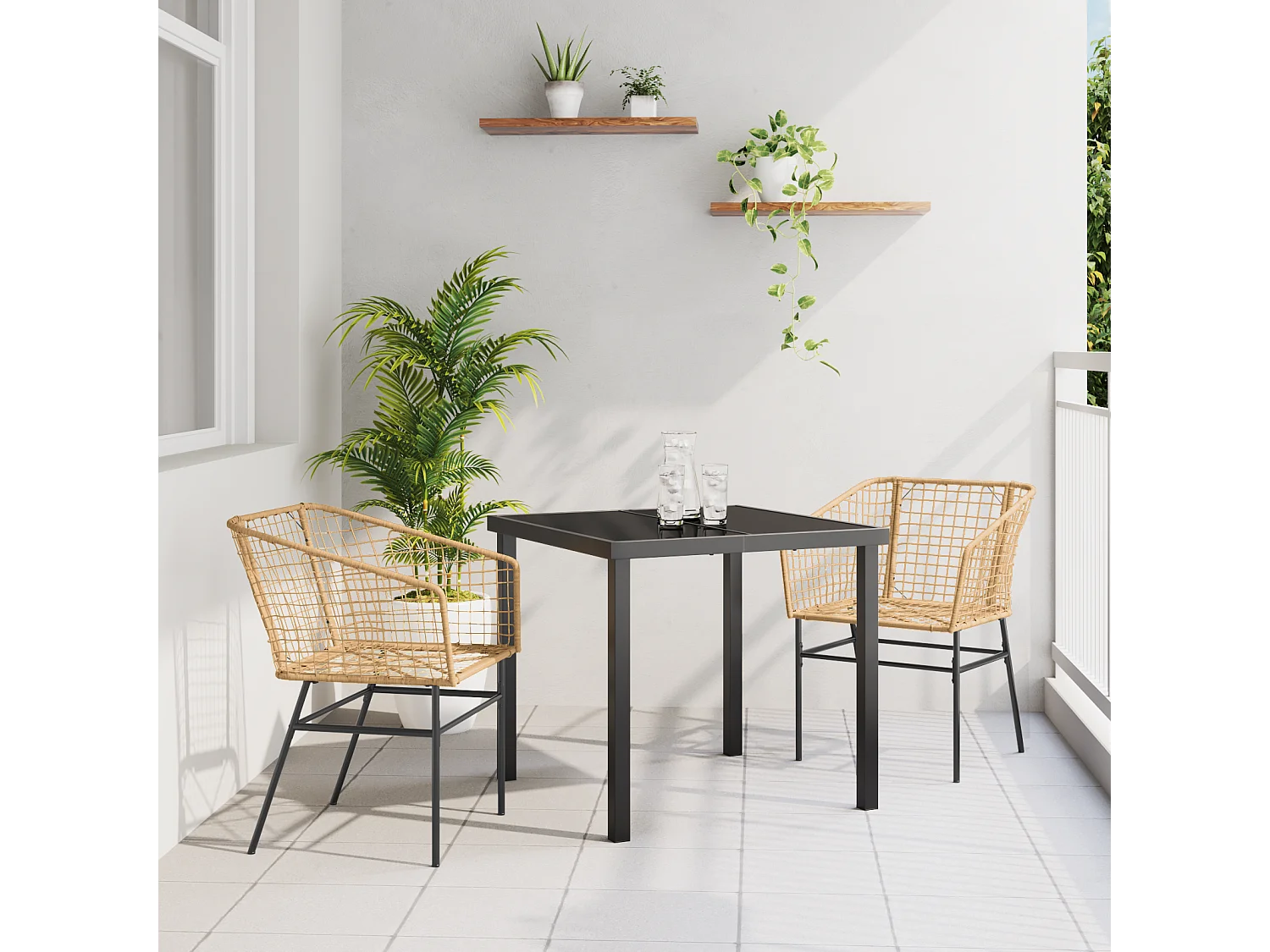 Set de 3 chaises de salle à manger de jardin en poly rattan marron