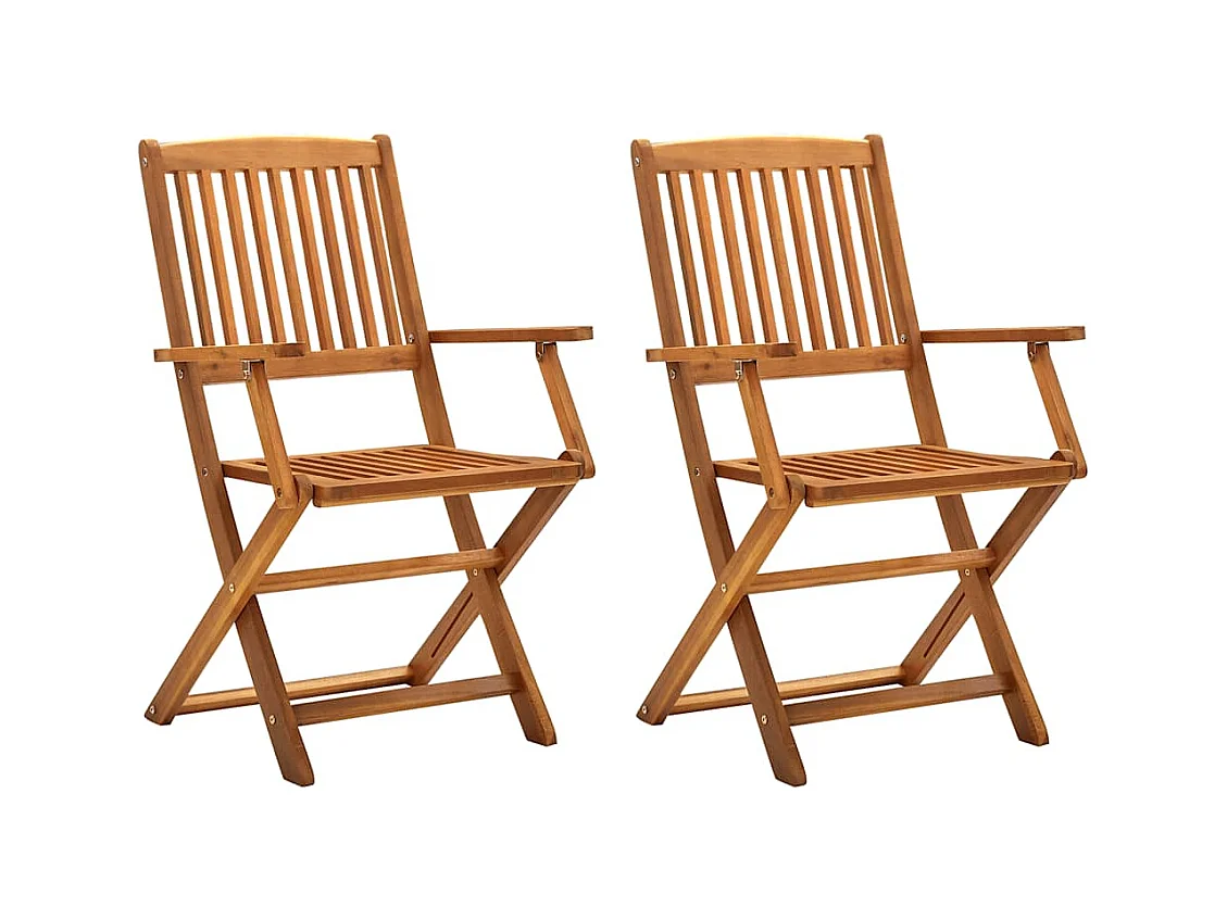 Set di 2 sedie pieghevoli da esterno in legno massello di acacia