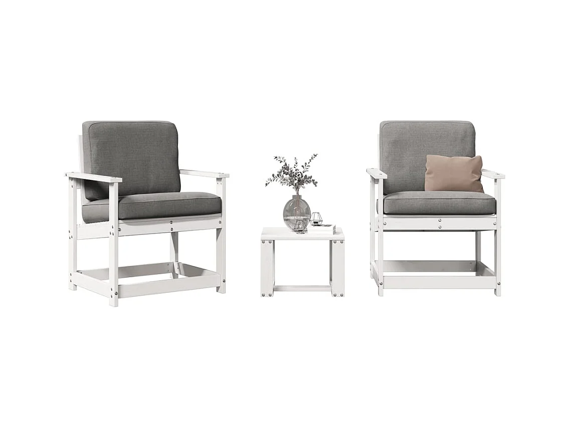 Salon de jardin 3 pcs blanc bois massif de pin
