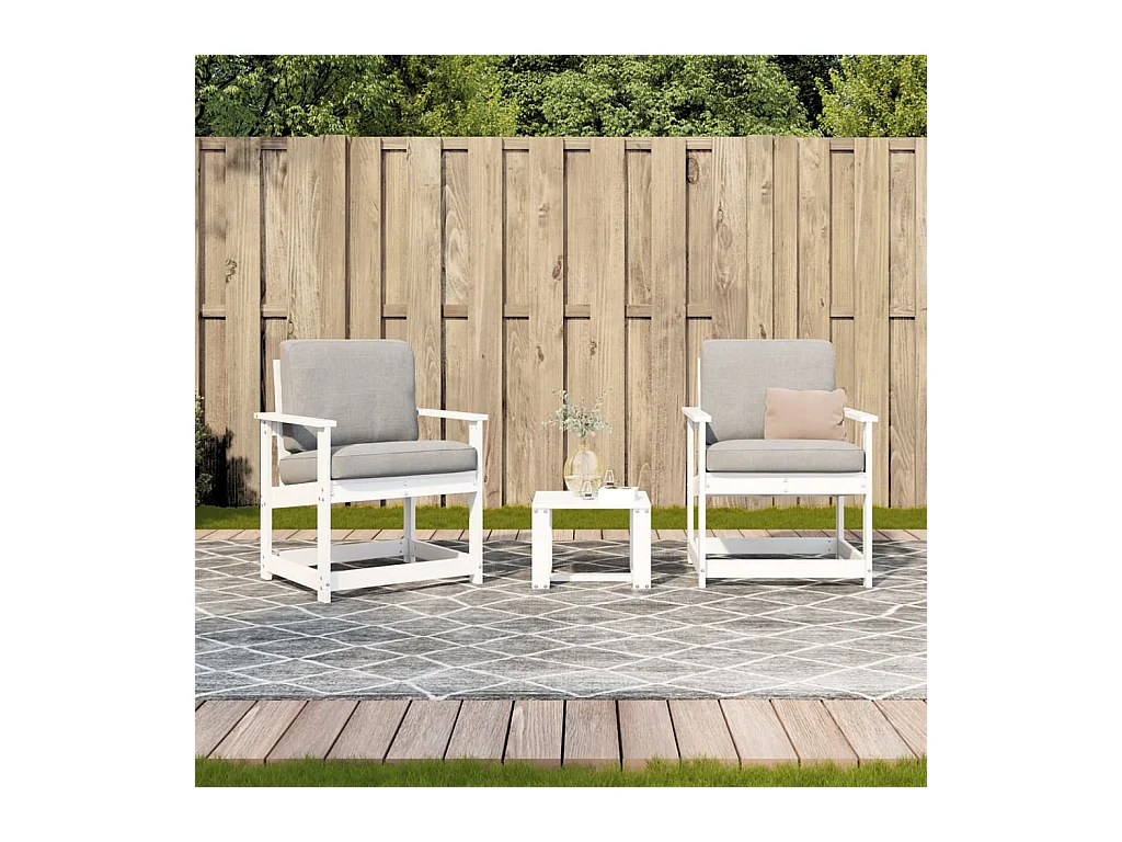 Salon de jardin 3 pcs blanc bois massif de pin