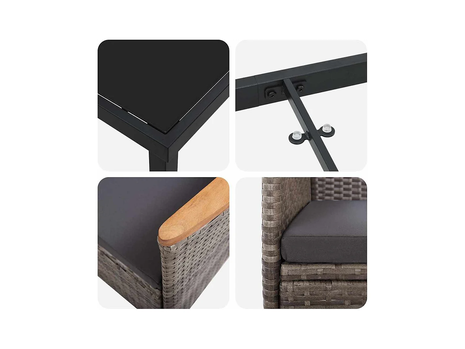 Ensemble de salle à manger jardin 7 pièces avec coussins Rattan poly gris