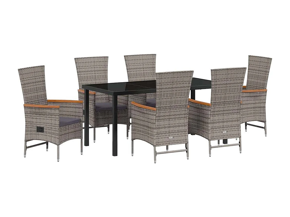 7-delige tuinset met kussens, grijs polyrotan