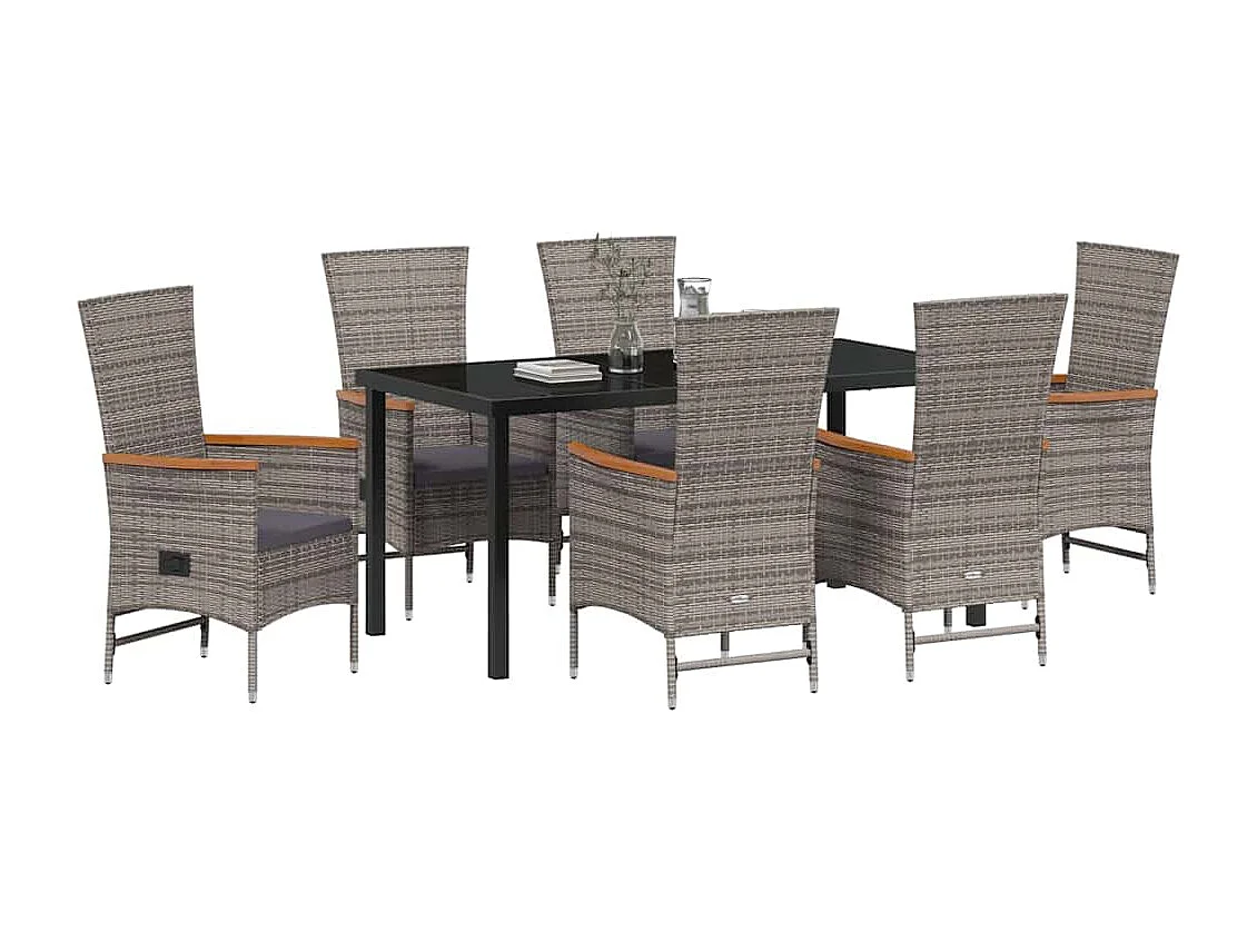 7-delige tuinset met kussens, grijs polyrotan