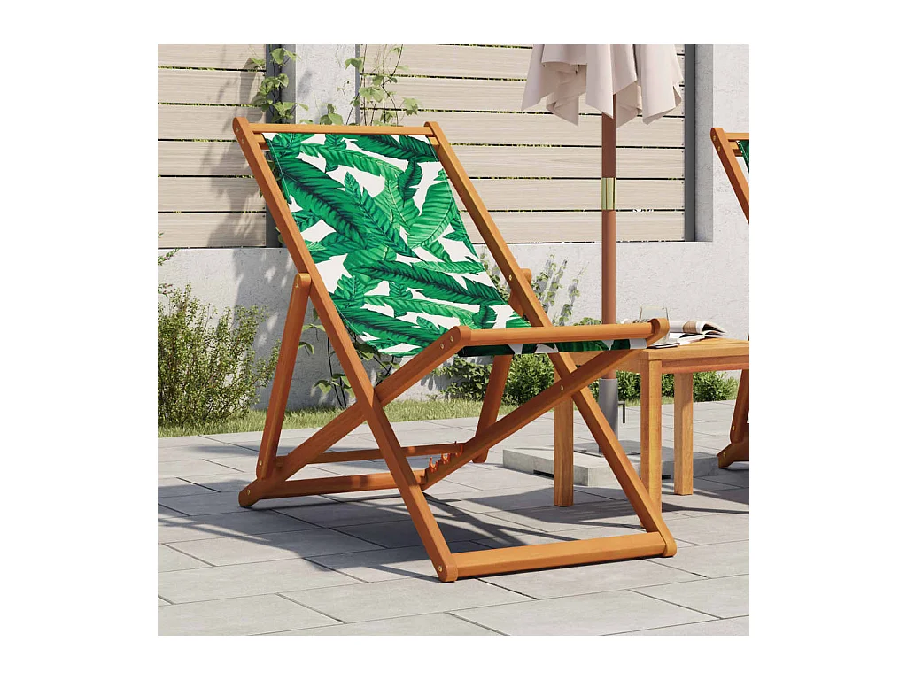 Chaise pliable plage motif de feuilles bois d'eucalyptus/tissu