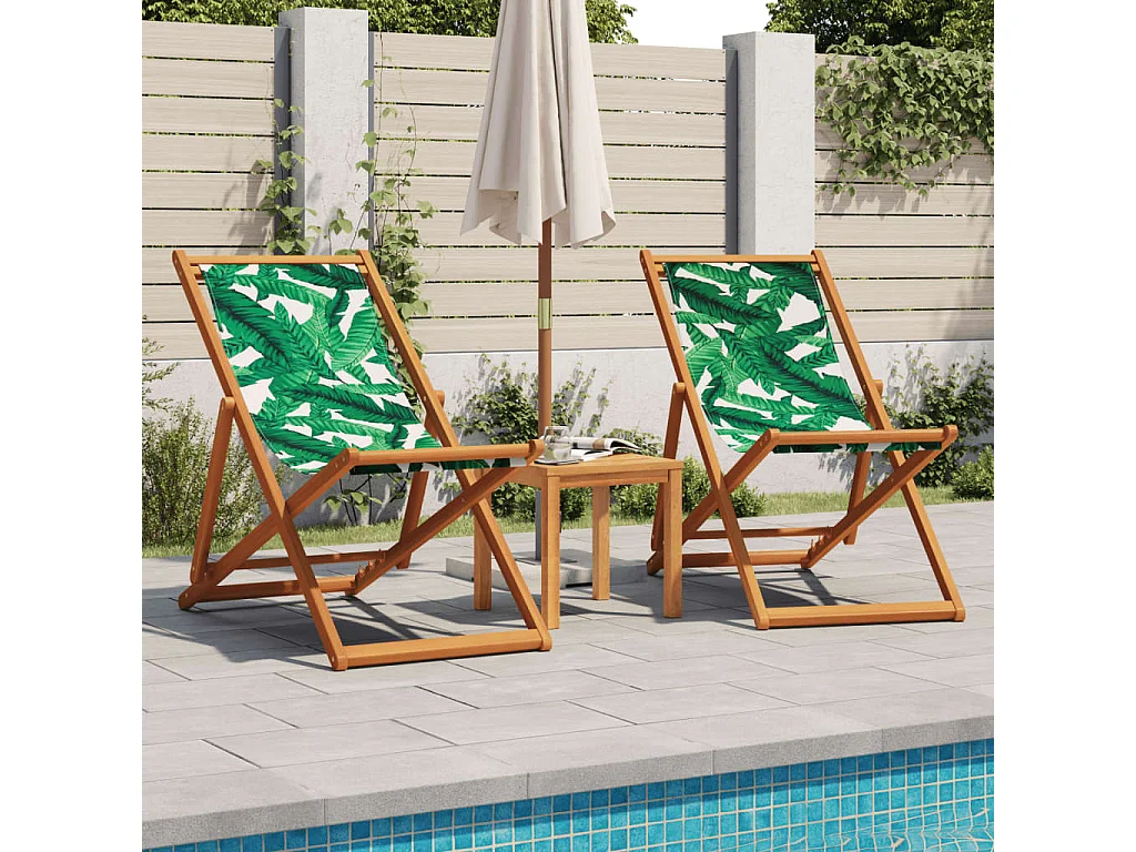 Chaise pliable plage motif de feuilles bois d'eucalyptus/tissu