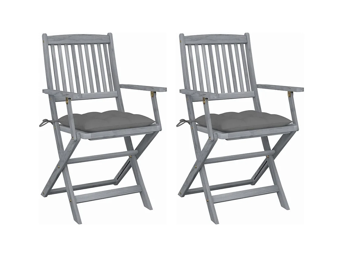 Set di 2 sedie pieghevoli da esterno e cuscini in legno di acacia