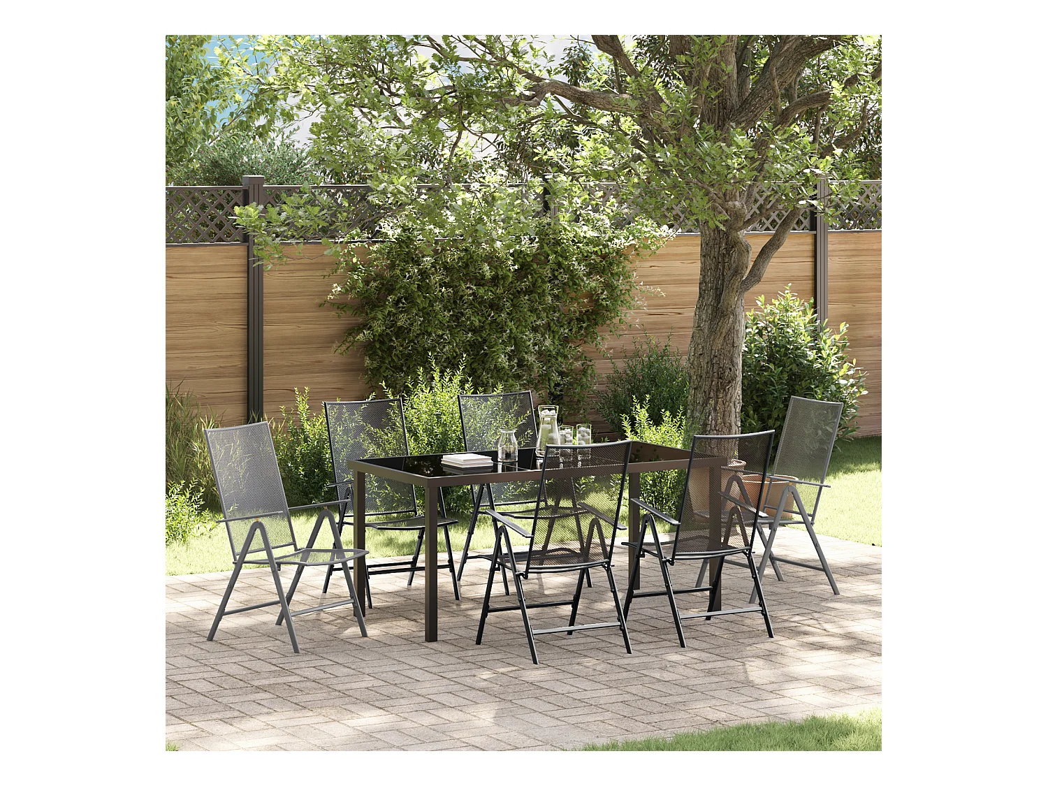 Ensemble de salle à manger de jardin 7 pièces en anthracite