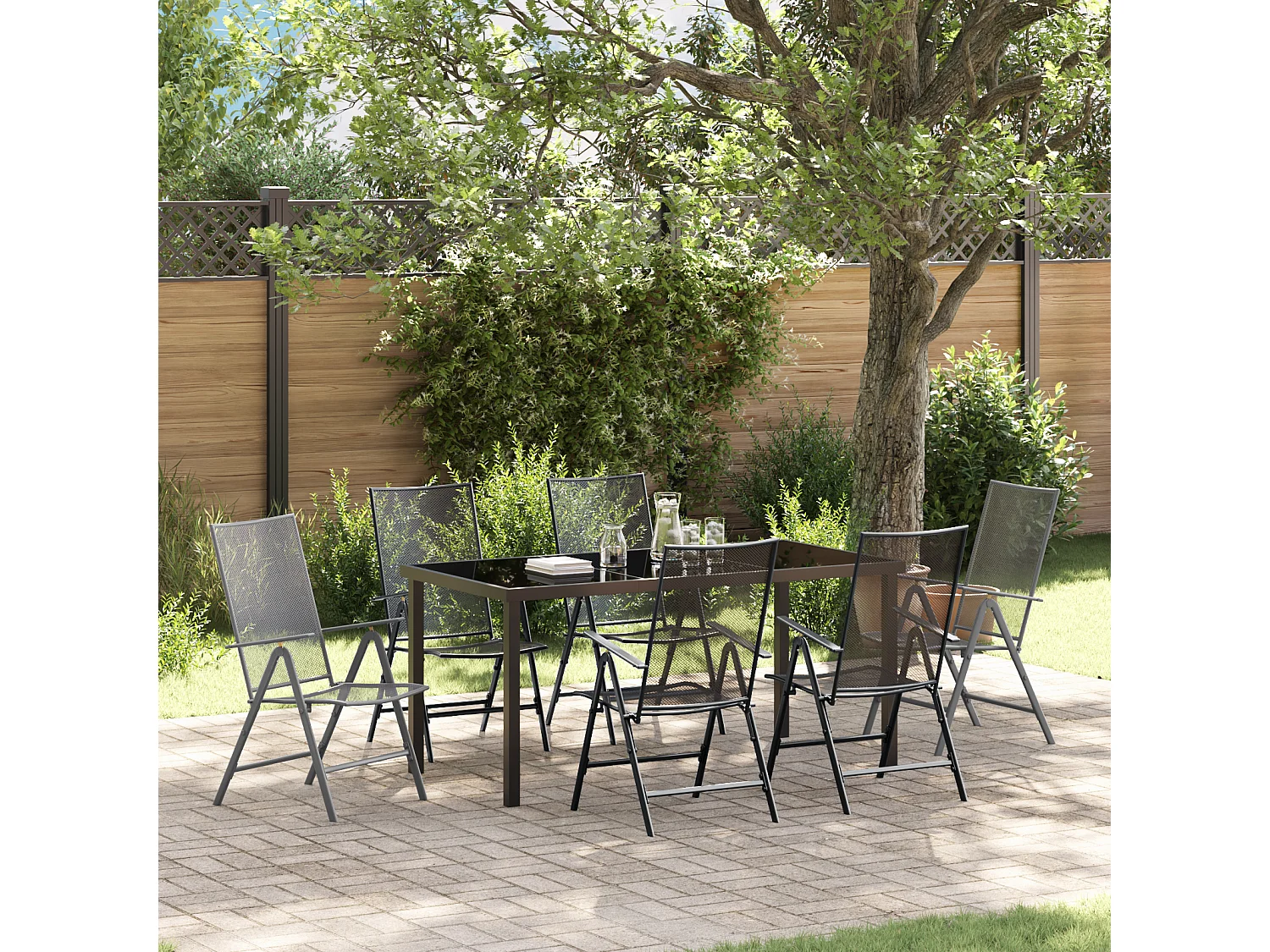 Ensemble de salle à manger de jardin 7 pièces en anthracite