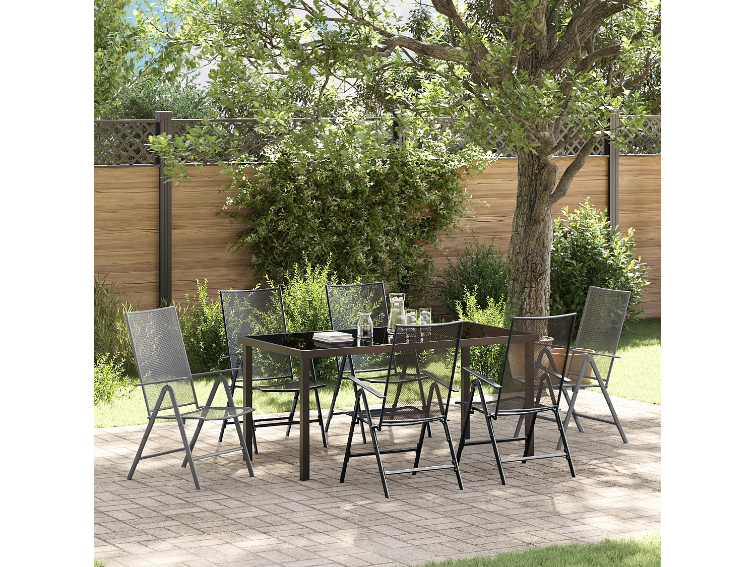 Ensemble de salle à manger de jardin 7 pièces en anthracite