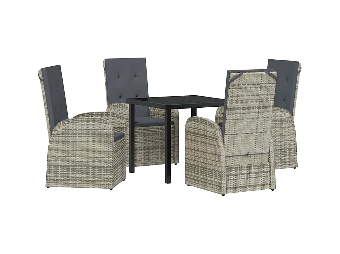 Set da pranzo da giardino 5 pezzi con cuscini in polyrattan grigio