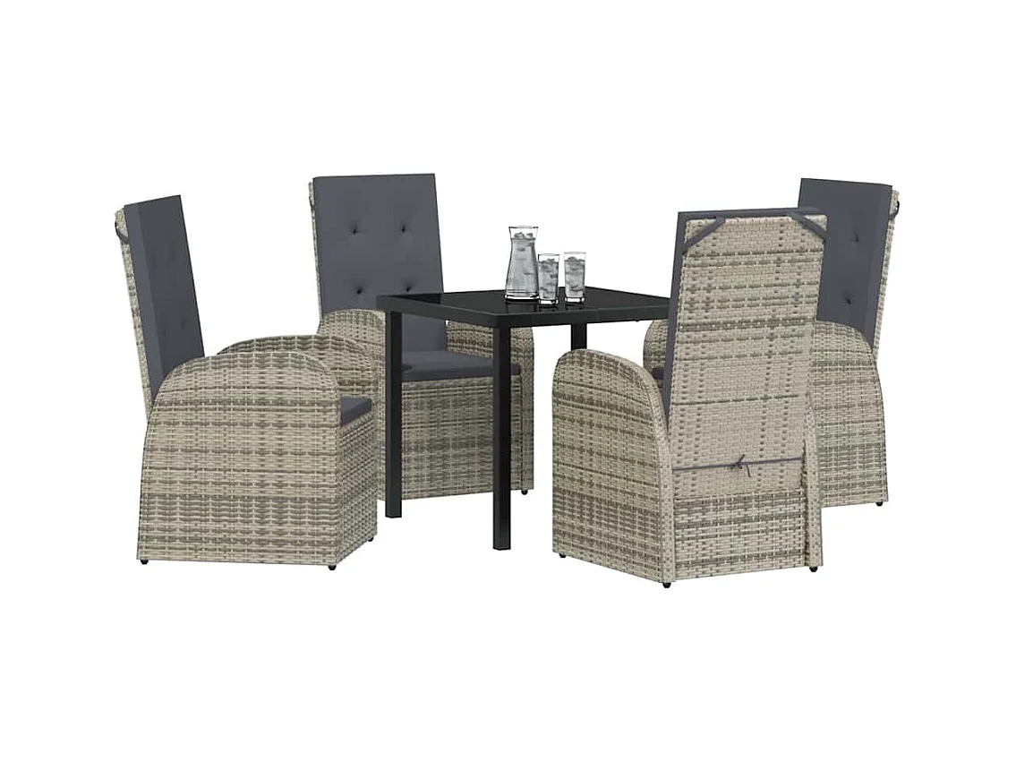 Set da pranzo da giardino 5 pezzi con cuscini in polyrattan grigio