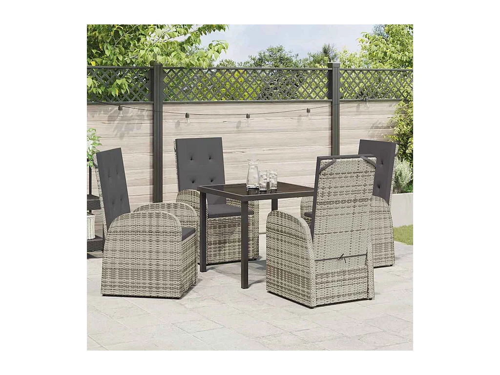Set da pranzo da giardino 5 pezzi con cuscini in polyrattan grigio