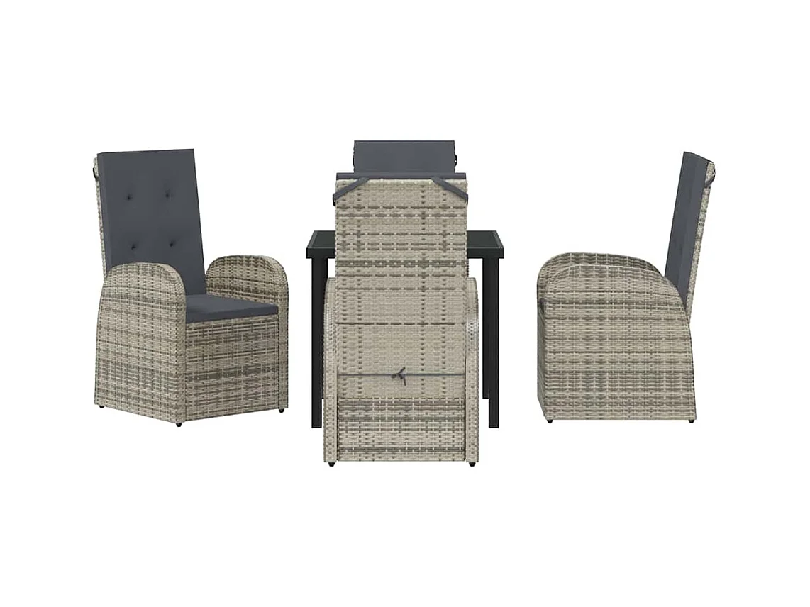 Set da pranzo da giardino 5 pezzi con cuscini in polyrattan grigio