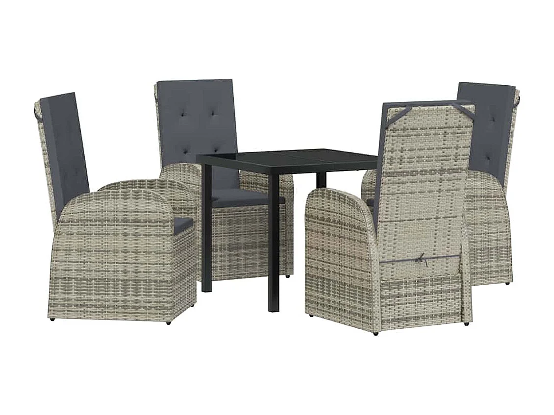 Ensemble de salle à manger de jardin 5 pièces avec coussins en poly rotin gris