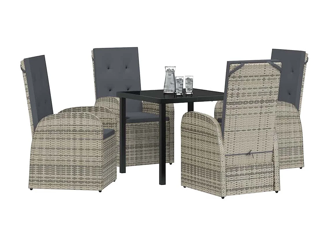 Ensemble de salle à manger de jardin 5 pièces avec coussins en poly rotin gris
