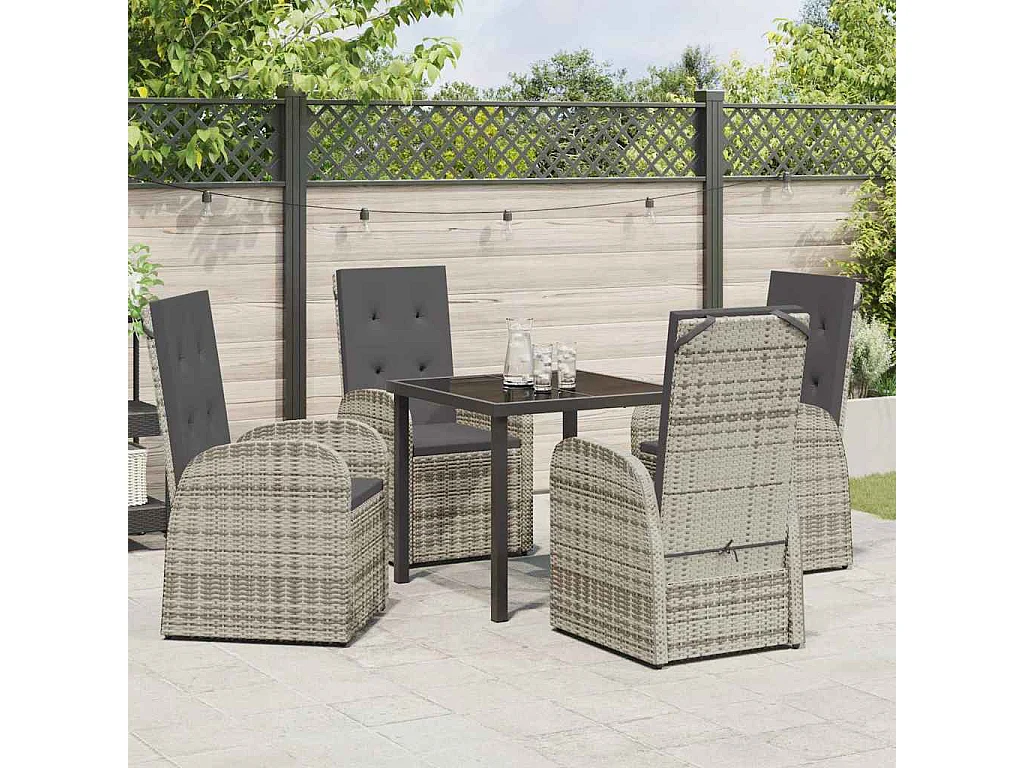 Ensemble de salle à manger de jardin 5 pièces avec coussins en poly rotin gris