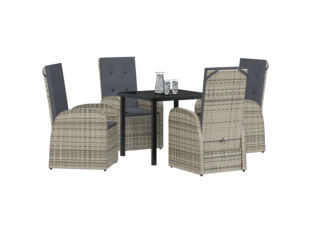 Juego de comedor de jardín de 5 piezas con cojines de ratán sintético gris