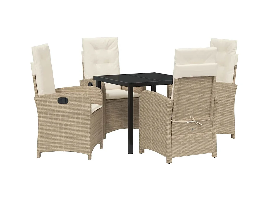 Set da pranzo da giardino 5 pezzi con cuscini in polyrattan beige
