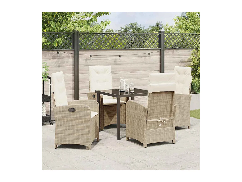 Set da pranzo da giardino 5 pezzi con cuscini in polyrattan beige