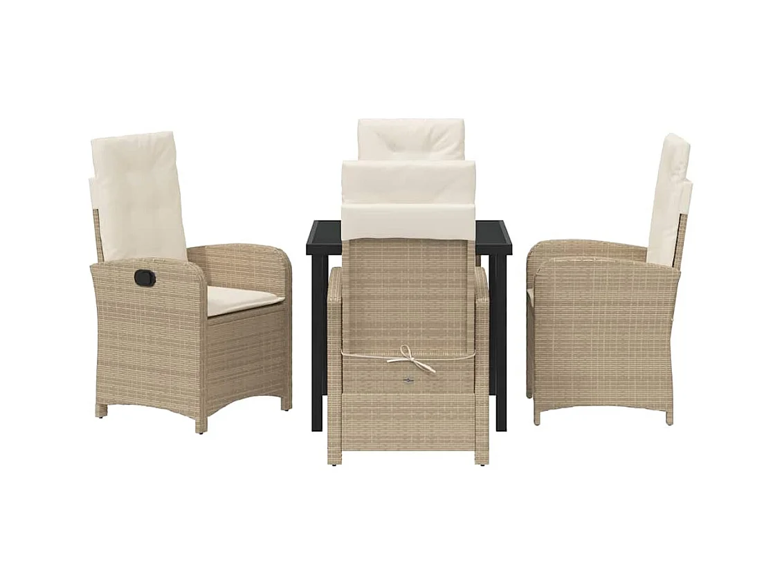 Set da pranzo da giardino 5 pezzi con cuscini in polyrattan beige