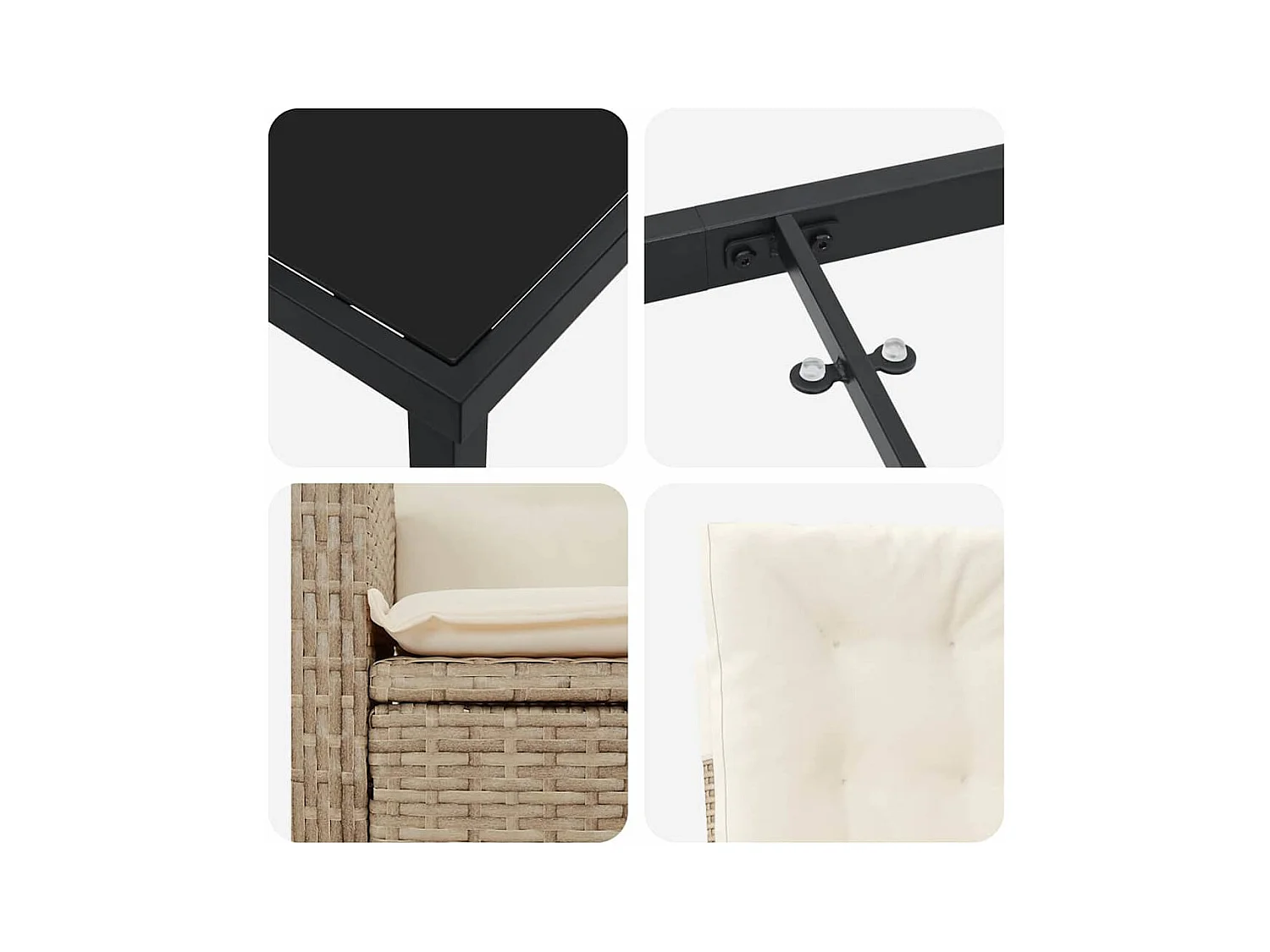 Set da pranzo da giardino 5 pezzi con cuscini in polyrattan beige